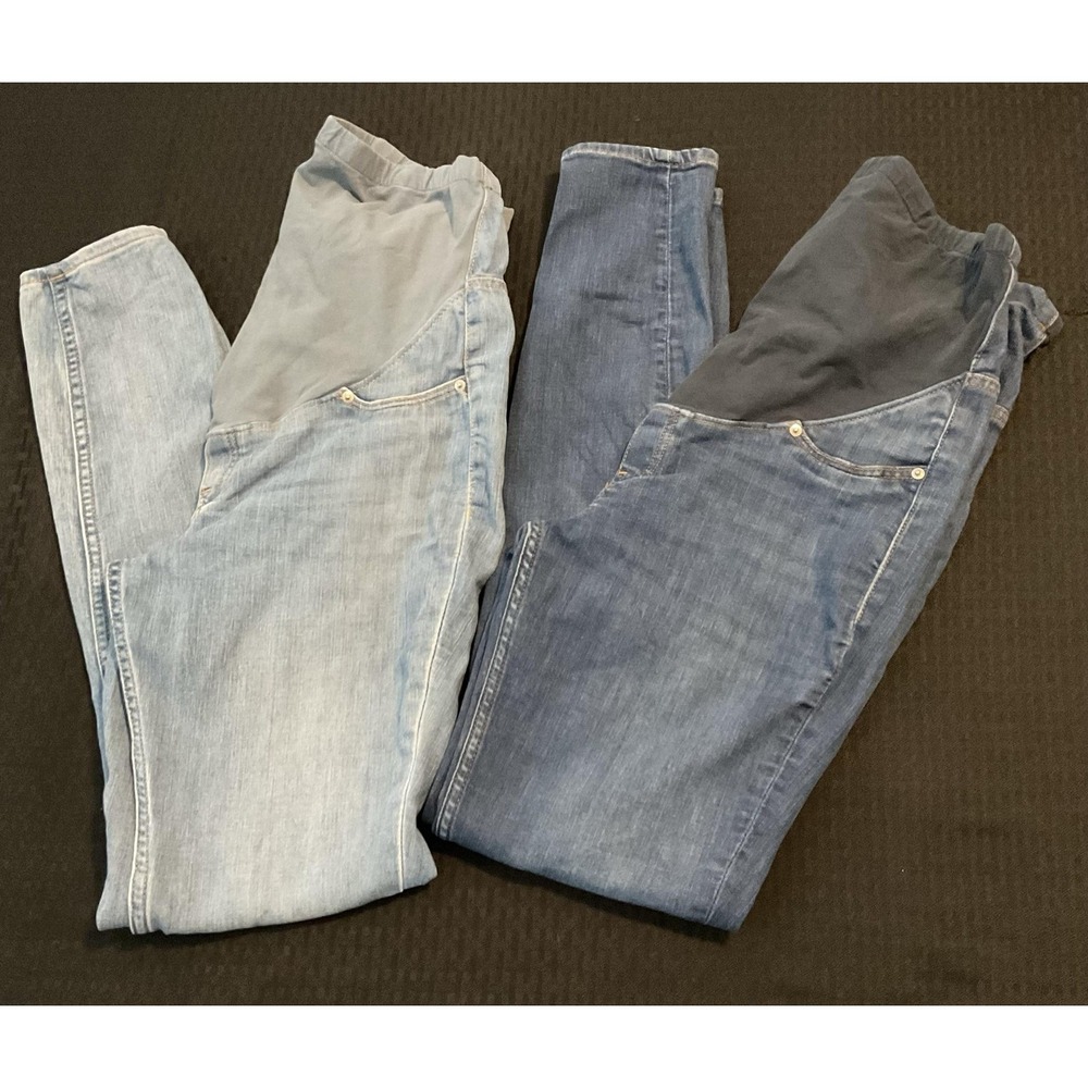 Lot Of 2 H&M Mama Maternity Jeans Womens M Blue Skinny Stretch Denim Full Panel